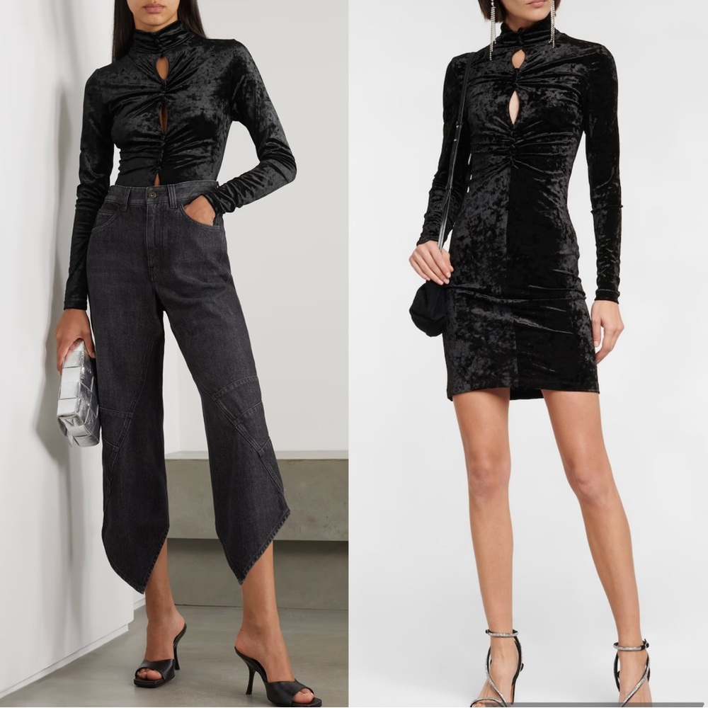Isabel Marant Gillian Cutout Ruched Stretch-Crushed Velvet Top Dress Sz 38/6 NEW